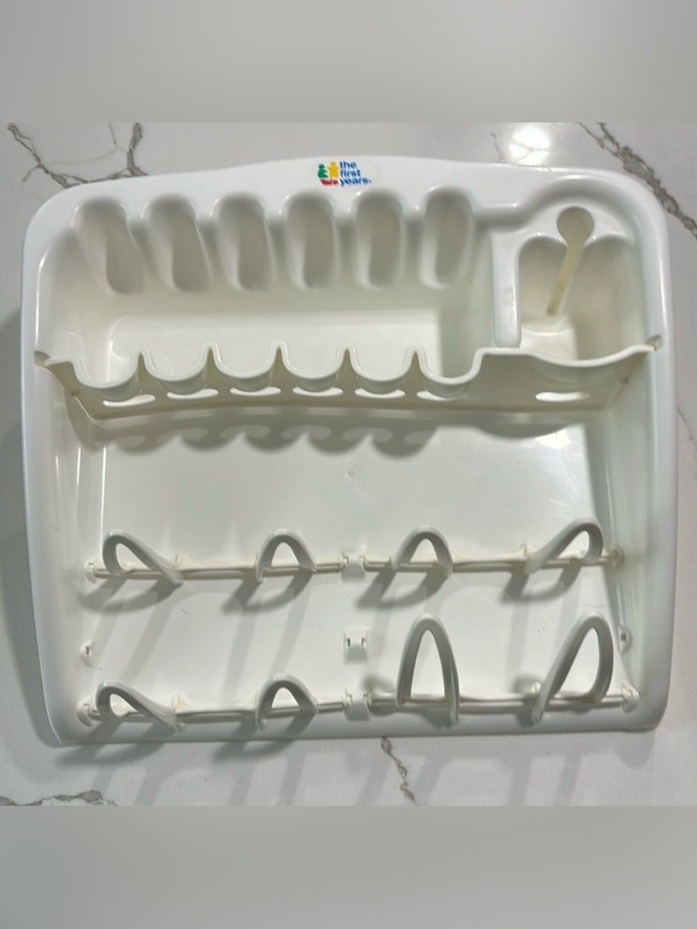 Vintage The First Years Infant Baby White 8-Bottle Dishes Drying Plastic Rack